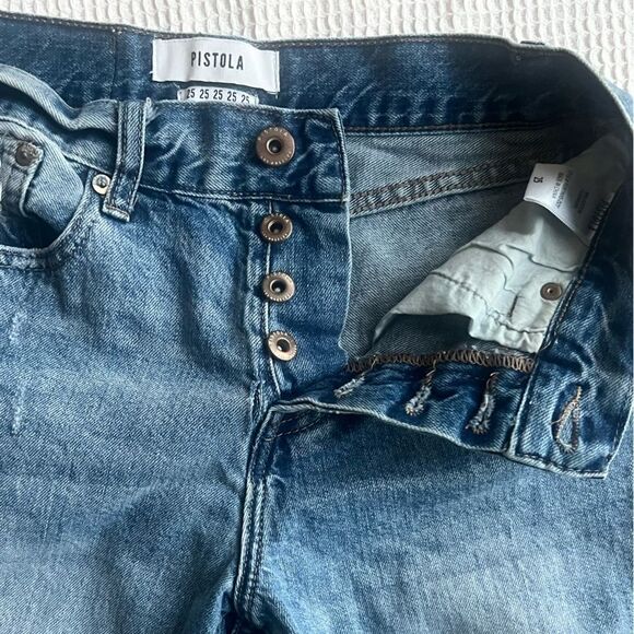 Pistola Distressed Light Wash Button Fly Straight Leg High Rise Crop Jeans SZ 25 - Picture 10 of 13